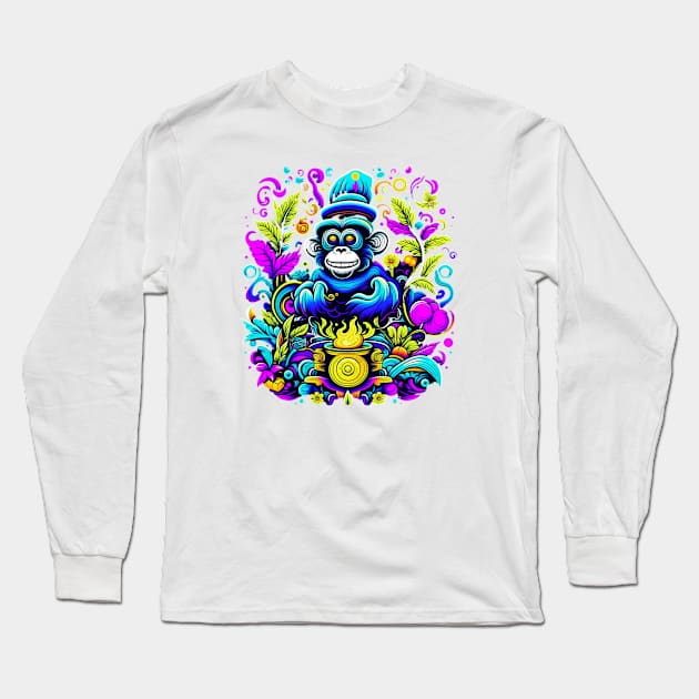 psychedelic chimp and fire Long Sleeve T-Shirt by Craftycarlcreations